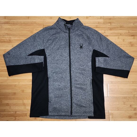 Spyder Mens Large Gray Black Stryke Midweight Zip Up Fleece Lined Jacket Knit - Picture 1 of 9
